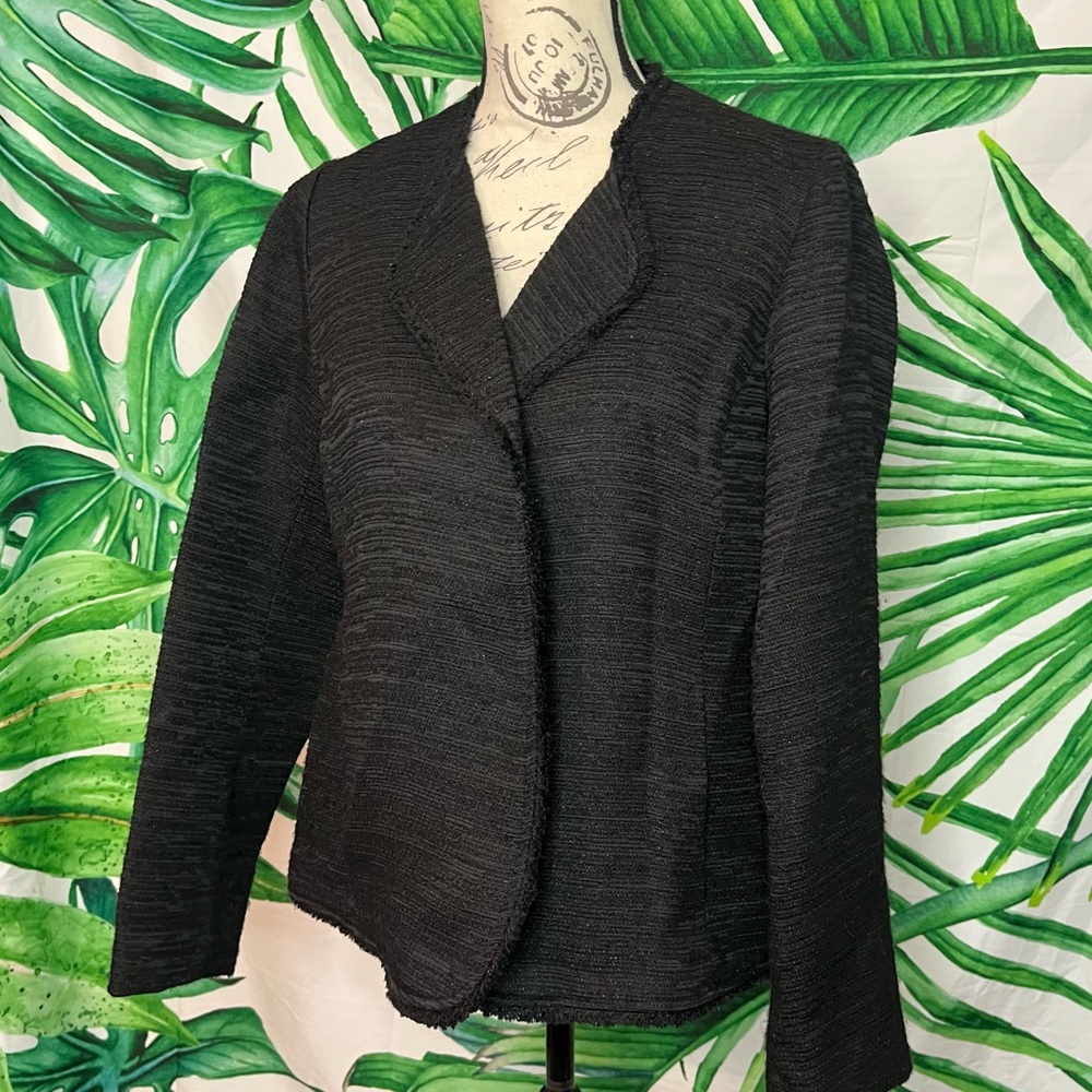 Eileen Fisher S Black Tweed Preppy Office Minimalist Designer Classic Blazer